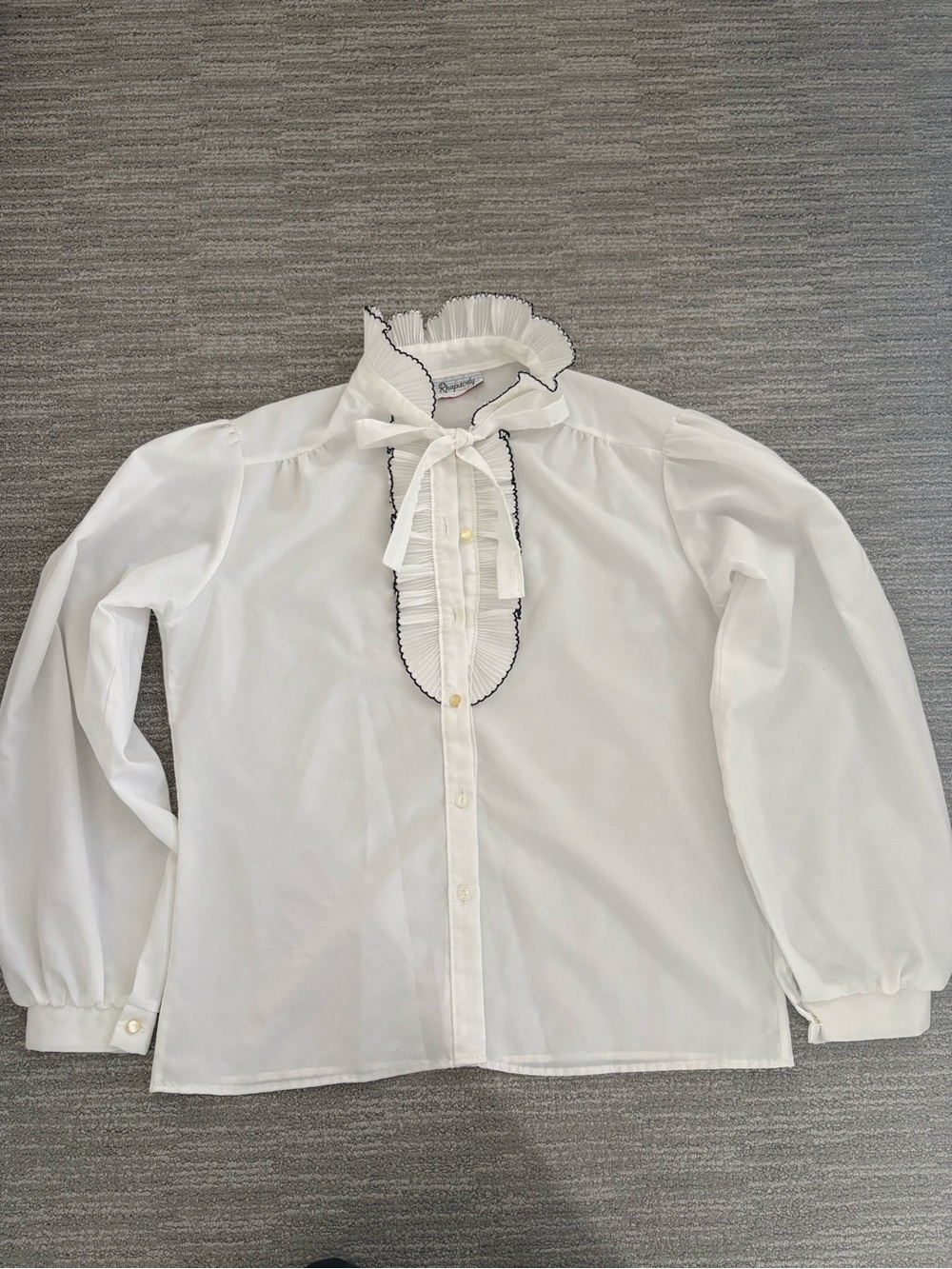 White Ruffled Bow Tie Blouse